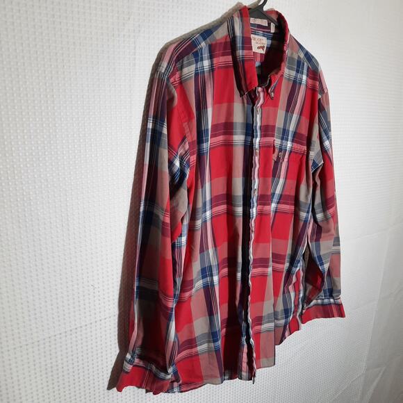 The Fox Collection XL Plaid Shirt Red Blue Vintage Single Needle Made Hong Kong - Picture 2 of 5